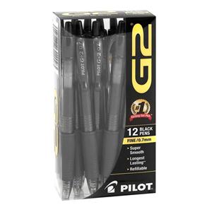 G-2 Retractable Fine Point Gel Ink Pens Fine Point 0.7 mm Black 12/Pk