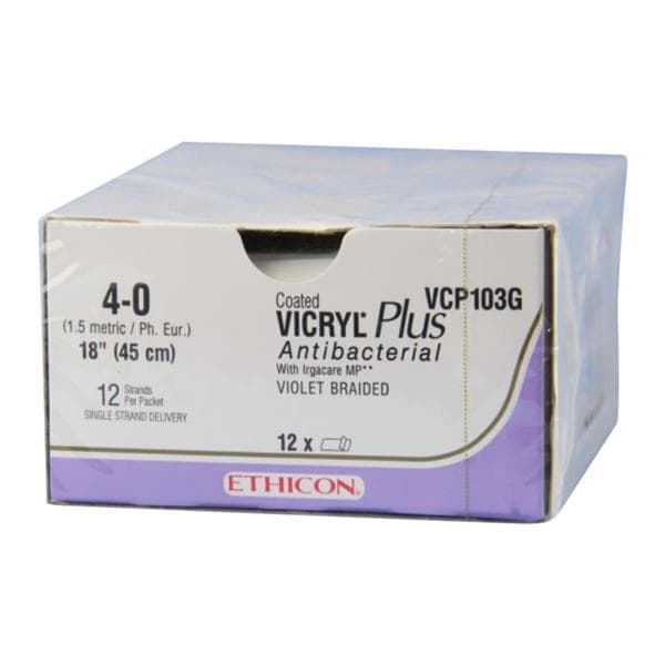 Vicryl Plus Suture 4-0 18" Triclosan/Polyglactin 910 Violet 12/Bx