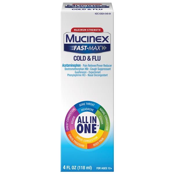 Mucinex Adult Cold/Flu Liquid 650/20/400/10mg 4oz/Bt