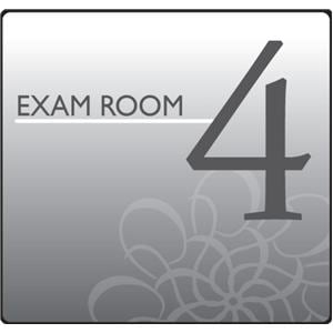 Exam Room 4 Sign Pre-Mounted Gray Plastic With Hook & Loop Strips Ea