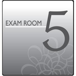 Exam Room 5 Sign Pre-Mounted Gray Plastic With Hook & Loop Strips Ea