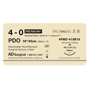 Premium Plus Suture 4-0 18" Polydioxanone Monofilament PS-3 Violet 12/Bx