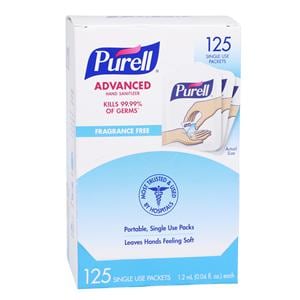 Purell Advanced Wipes Sanitizer Individual Packets 125/Bx