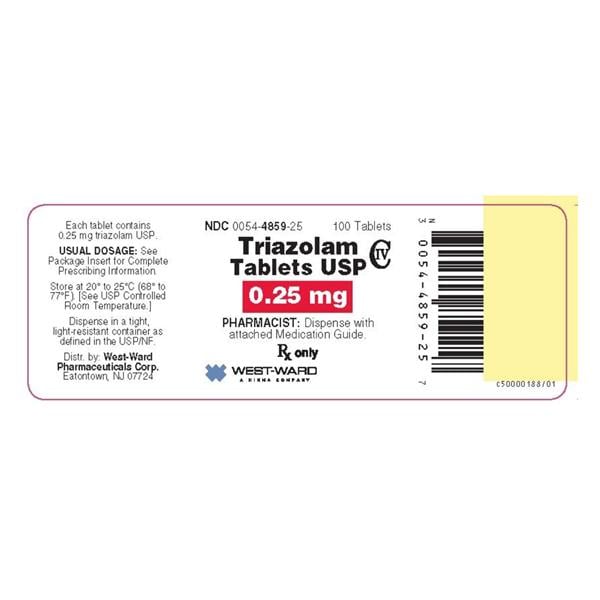 Triazolam Tablets 0.25mg Bottle 100/Bottle Each