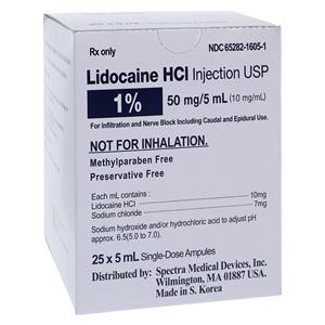 Lidocaine HCl Injection 1% Preservative Free Ampule 5mL 25/Bx