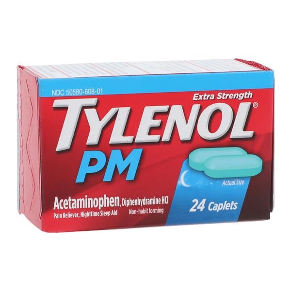 Tylenol PM Pain Reliever/Fever Reducer Caplets 500/25mg Extra Strength 24/Bt