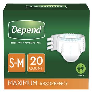 Depend Incontinence Brief Unisex 19-34" Maximum White Odor Control 20/Pk, 3 PK/CA