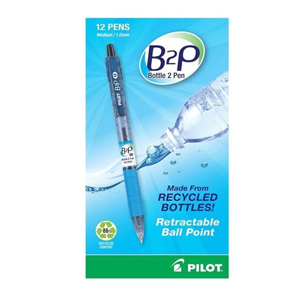 Pilot B2P Ballpoint Pens Medium Point 1.0mm Black Ink 12/Pk 12/Pk