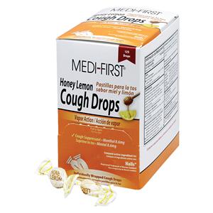 Medi-First Cough Drops 8.6mg Honey Lemon Dispenser 125/Bx