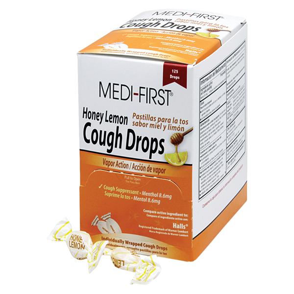 Medi-First Cough Drops 8.6mg Honey Lemon Dispenser 125/Bx