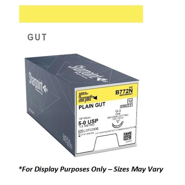 Sharpoint Plus Suture 4-0 18" Plain Gut Monofilament PS-2 Natural 12/Bx