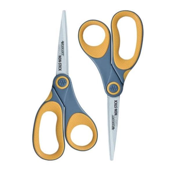 Westcott Titanium Bonded Non-Stick Scissors 8" Pointed Gray/Yellow 2/Pk 2/Pk