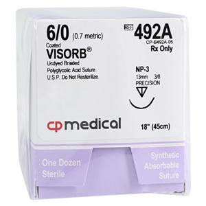 Visorb Suture 6-0 18" Polyglycolic Acid Braid NP-3 Undyed 12/Bx