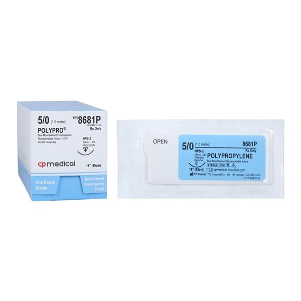 PolyPro Suture 5-0 18" Polypropylene Monofilament NPS-3 Blue 12/Bx