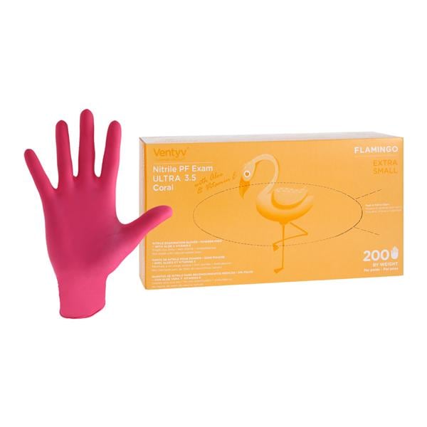 Flamingo Nitrile Exam Gloves X-Small Pink Non-Sterile, 10 BX/CA