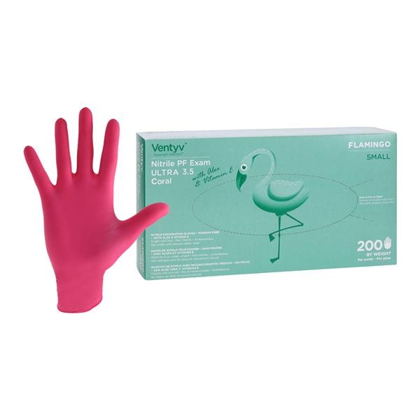 Flamingo Nitrile Exam Gloves Small Pink Non-Sterile, 10 BX/CA