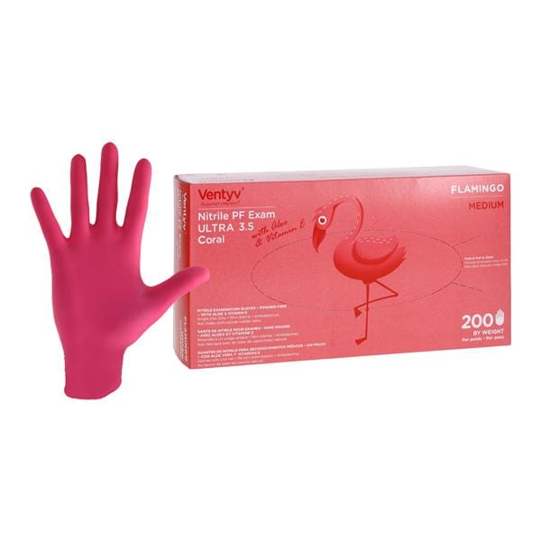 Flamingo Nitrile Exam Gloves Medium Pink Non-Sterile, 10 BX/CA