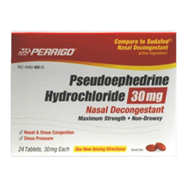 Pseudoephedrine HCl Sinus/Congestion Tablets 30mg 24/Bx