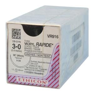 Vicryl Rapide Suture 3-0 36" Polyglactin 910 Braid V-34 Undyed 12/Bx