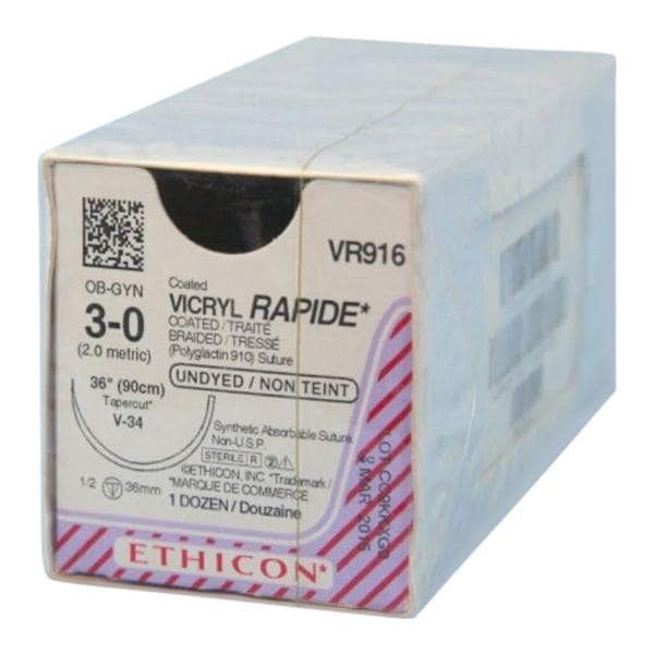 Vicryl Rapide Suture 3-0 36" Polyglactin 910 Braid V-34 Undyed 12/Bx