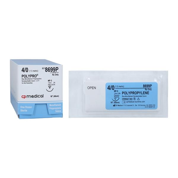 PolyPro Suture 4-0 18" Polypropylene Monofilament NP-3 Blue 12/Bx