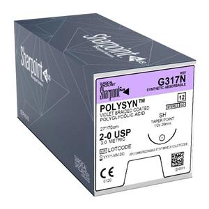 Polysyn Suture 2-0 1-27" Polyglycolic Acid Braided SH Violet 12/Bx