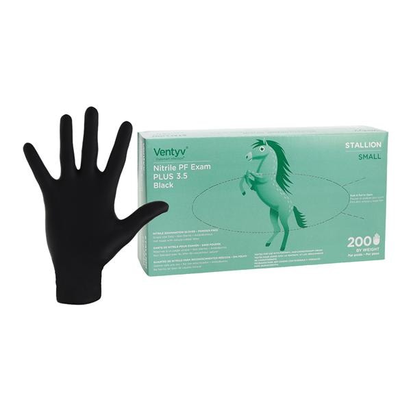 Stallion Nitrile Exam Gloves Small Black Non-Sterile, 10 BX/CA