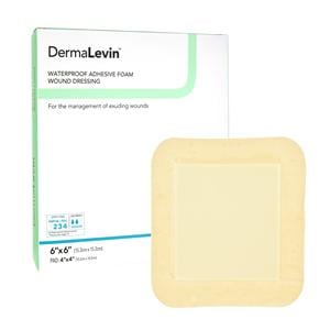 DermaLevin Foam Island Wound Dressing 6x6" Sterile Sqr NAdhr Adhs Tn Mod Abs LF