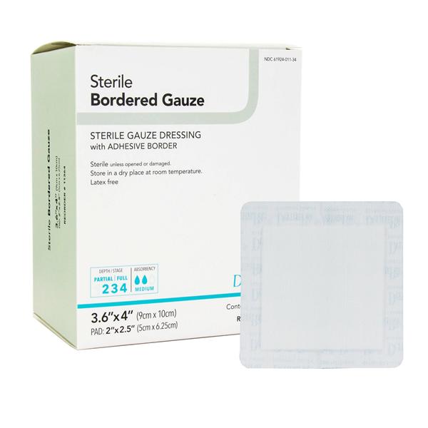 Gauze Border Dressing 3-3/5x4" 3 Layer Sterile Rectangle Low Adherent Absorbent