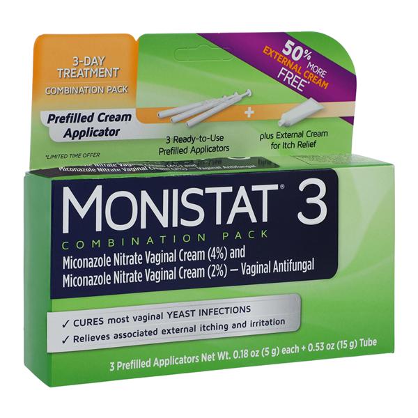 Monistat 3-Day Combo Cream Vag Miconazole Nitrate 2% Prfl Aplctr Disposable 3/Bx, 12 BX/CA