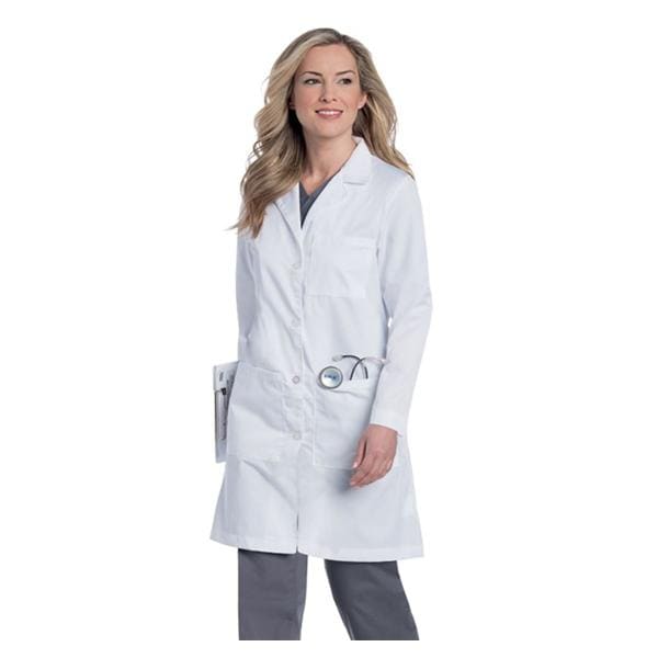 Lab Coat 5 Pockets Long Sleeves 38 in White Womens Ea