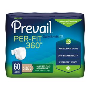 Prevail Per-Fit 360 Incontinence Brief Unisex 58-70" Hvy Beige Odor Guard 60/Ca