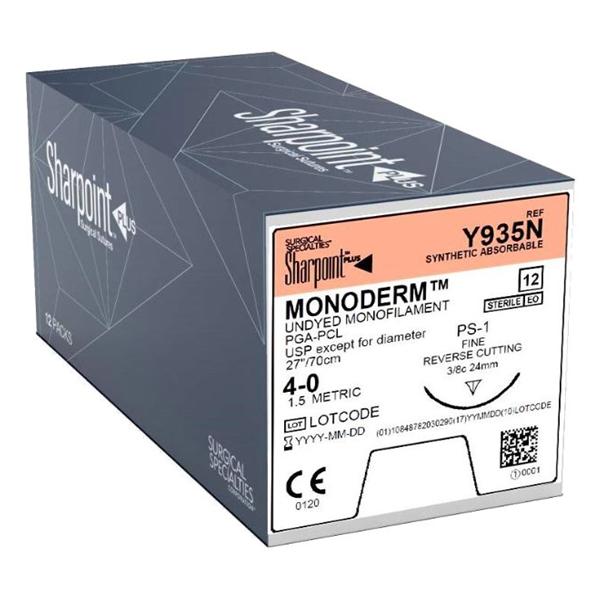 Sharpoint Plus Suture 4-0 27" Monoderm Monofilament PS-1 Undyed 12/Bx