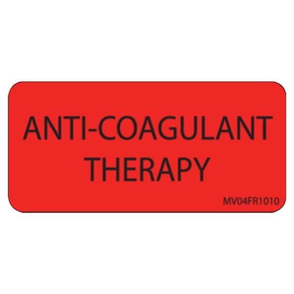 Medvision Paper Label Anti-Coagulant Therapy Fluorescent Red 2-1/4x1" 5/Pk