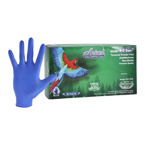 Avianz EZ Don Nitrile Exam Gloves X-Small Blue Non-Sterile, 10 BX/CA