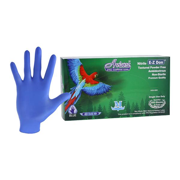 Avianz EZ Don Nitrile Exam Gloves Medium Blue Non-Sterile, 10 BX/CA