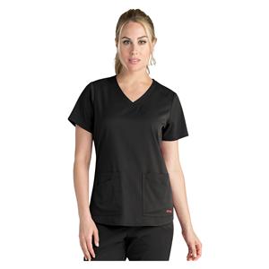 Greys Anatomy Stretch Scrub Top V-Neck 4 Pockets X-Small Black Womens Ea