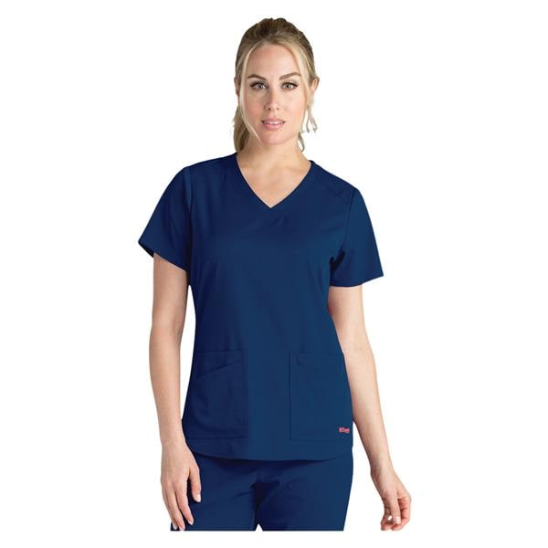 Greys Anatomy Stretch Scrub Top V-Neck 4 Pockets X-Small Indigo Womens Ea