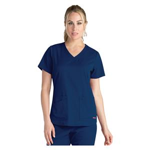 Greys Anatomy Stretch Scrub Top V-Neck 4 Pockets Small Indigo Womens Ea