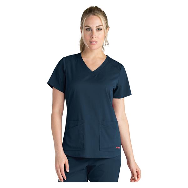 Greys Anatomy Stretch Scrub Top V-Neck 4 Pockets 2X Small Steel Womens Ea