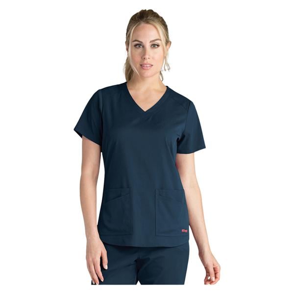 Greys Anatomy Stretch Scrub Top V-Neck 4 Pockets X-Small Steel Womens Ea