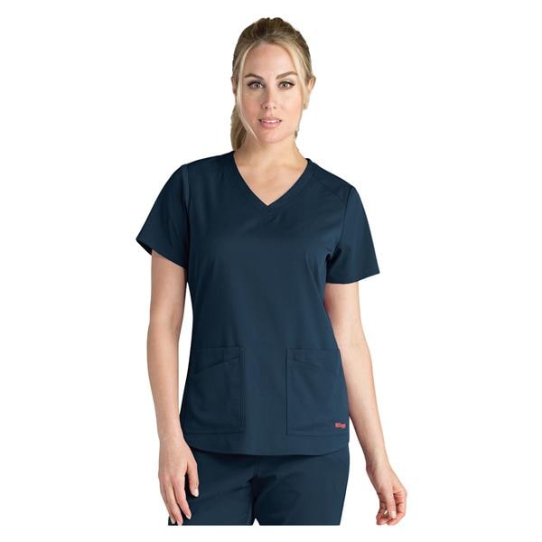 Greys Anatomy Stretch Scrub Top V-Neck 4 Pockets Medium Steel Womens Ea