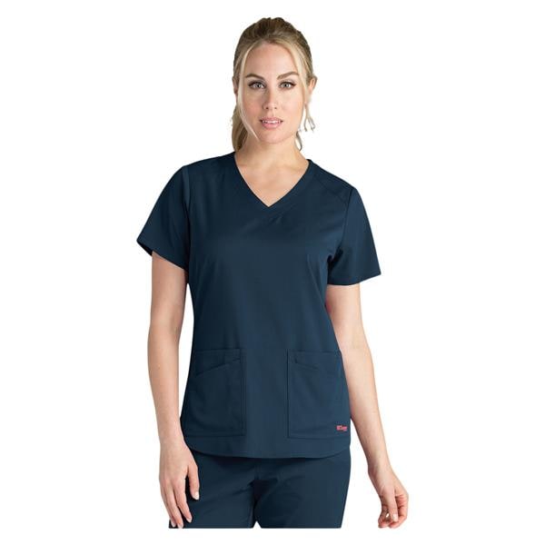 Greys Anatomy Stretch Scrub Top V-Neck 4 Pockets Large Steel Womens Ea