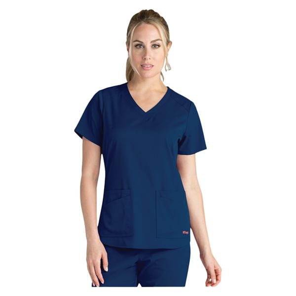 Greys Anatomy Stretch Scrub Top V-Neck 4 Pockets 3X Large Indigo Womens Ea