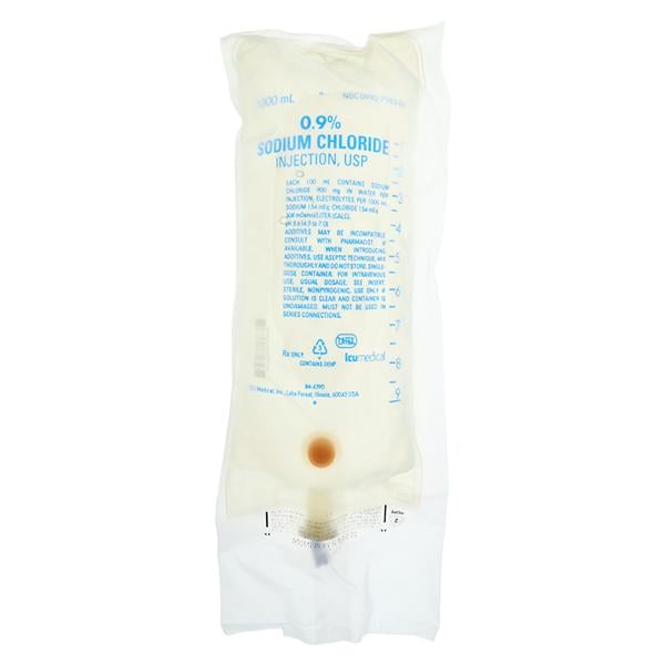 IV Solution Sodium Cholride 9% 1000mL Bag Container 12/Ca