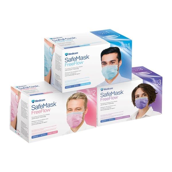 SafeMask FreeFlow Procedure Mask ASTM Level 3 Fog-Free Strip Pink Adult 50/Bx