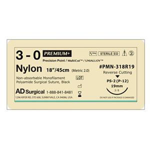 Unify Suture 3-0 18" Nylon Monofilament PS-2 Black 12/Bx