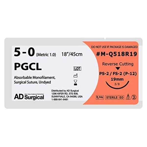 Unify Suture 5-0 18" Poliglecaprone Monofilament PS-2 / FS-2 Undyed 12/Bx