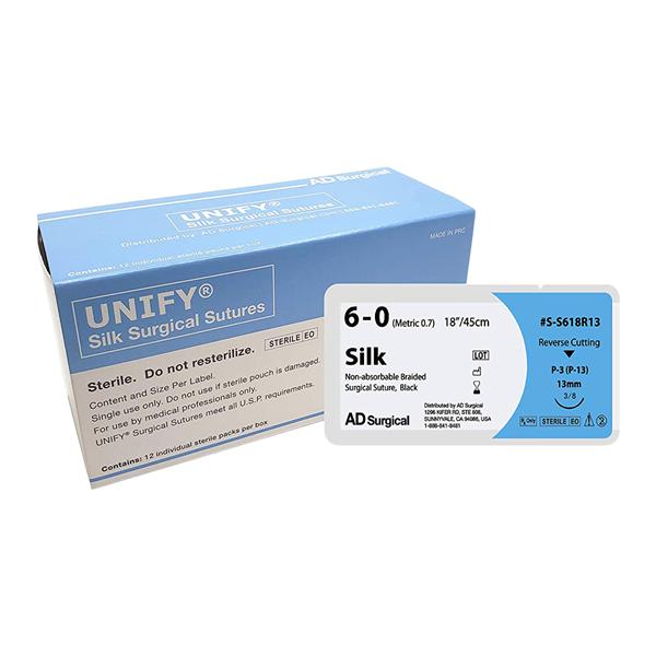 Unify Suture 6-0 18" Silk Braid P-13 Black 12/Bx