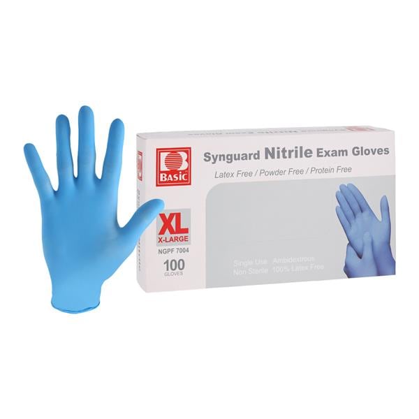 Synguard Nitrile Exam Gloves X-Large Blue Non-Sterile, 10 BX/CA